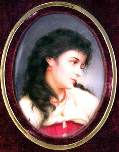 Ovalt kontinentalt plakat af en ung kvinde (porcelæn)